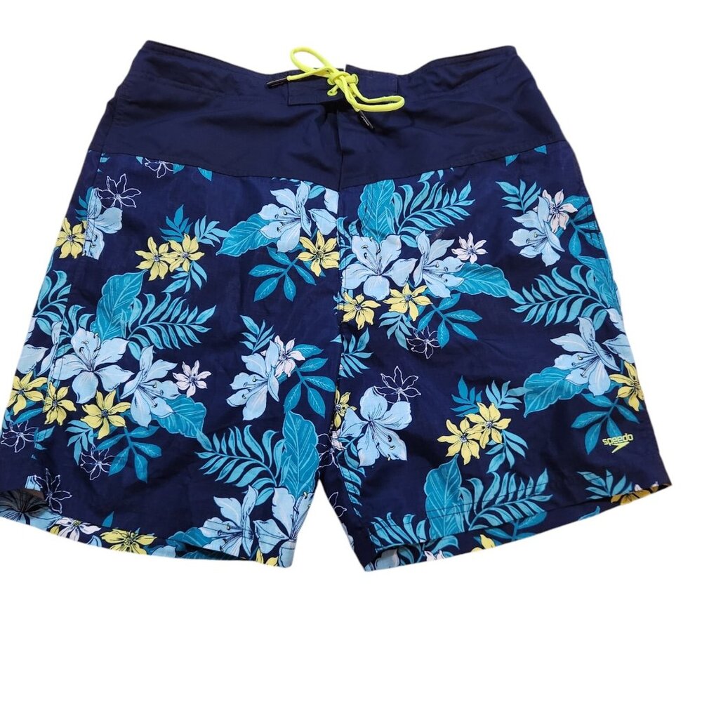 Speedo Swim Shorts Mesh Lined Blue Floral UPF 50 Protection‎ Mens XXL NEW NWOT